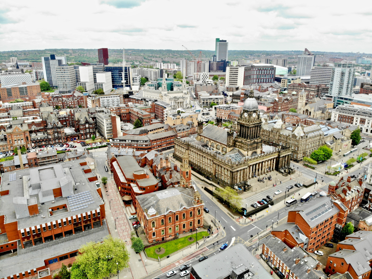 Leeds city centre aerial view.