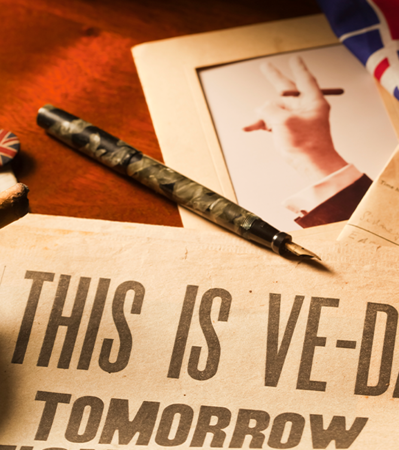 Military, VE Day with Union flag.