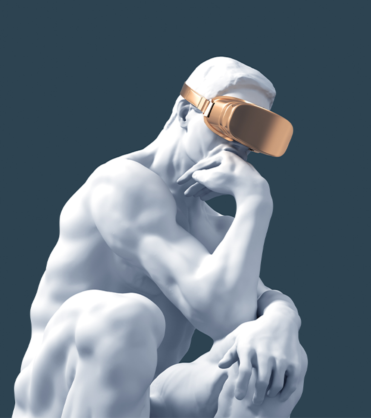 3d Sculpture wearing a VR set.