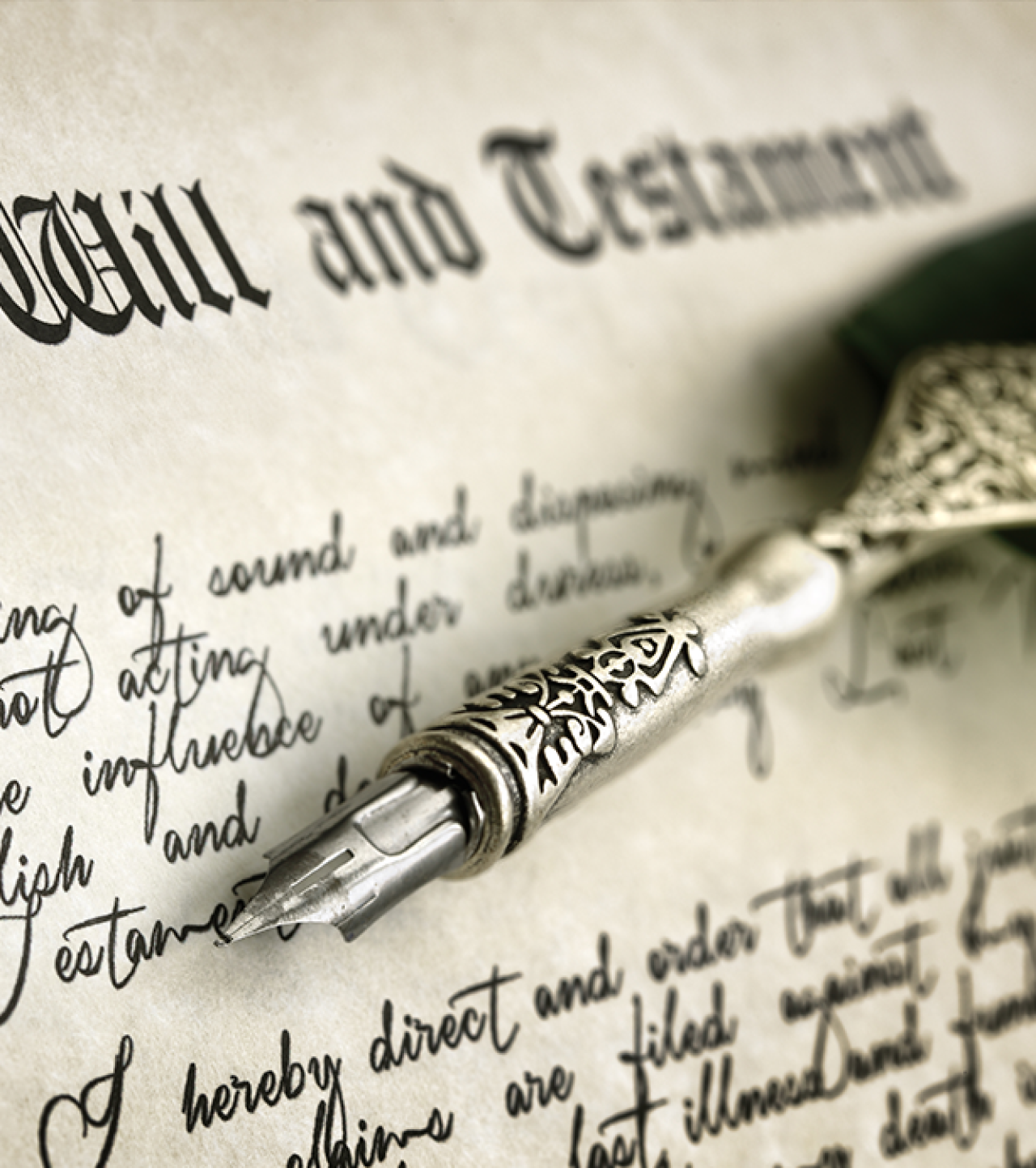 Old legal last will and testament with ink pen.