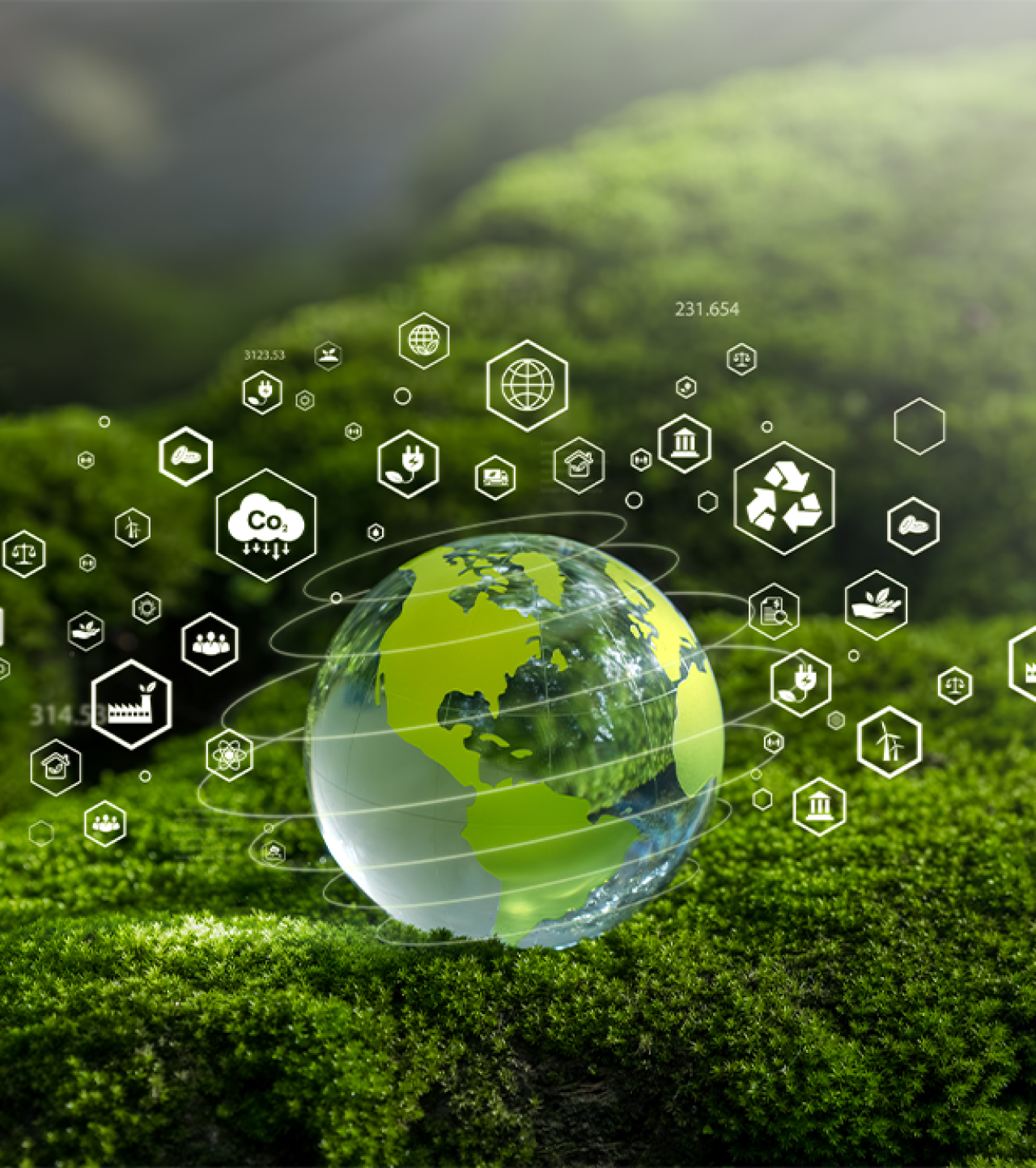 Globe and enviromental factor icons.