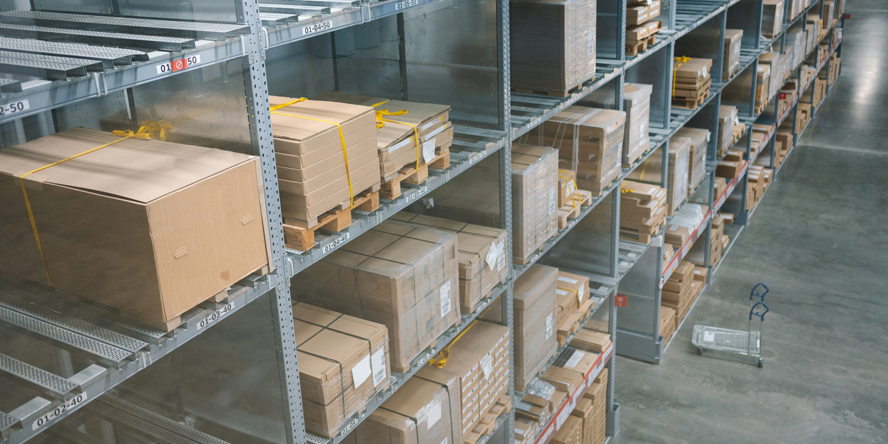 Items on racks in temperature controlled storage.