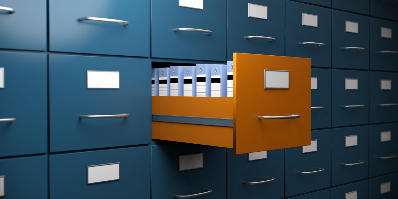 Open archive type drawer containing folders.