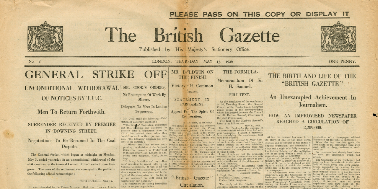 Old copy of The British Gazette.