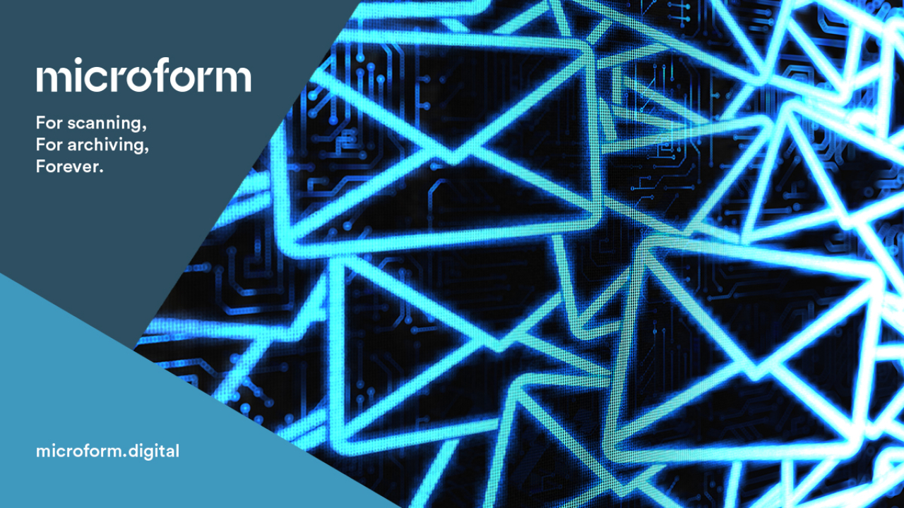 Microform Branding - Envelope design on computer screen.