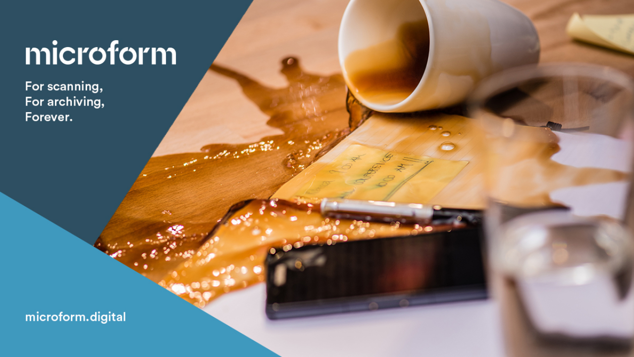 Microform Branding - Spilt liquid over important documents.